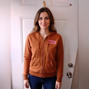 Marvel Tan Zip-Up Hoodie with Pink Logo